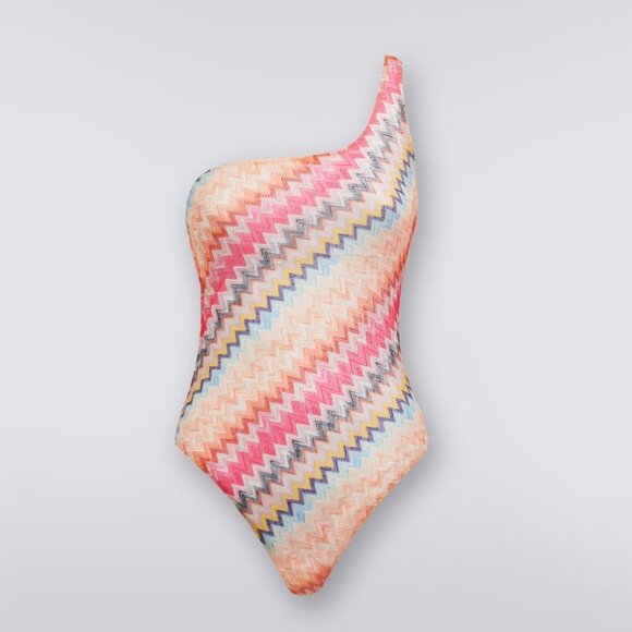 NWT Missoni One Piece Swimsuit Chevron Pink One Shoulder Bodysuit New XS 36 - Picture 4 of 11